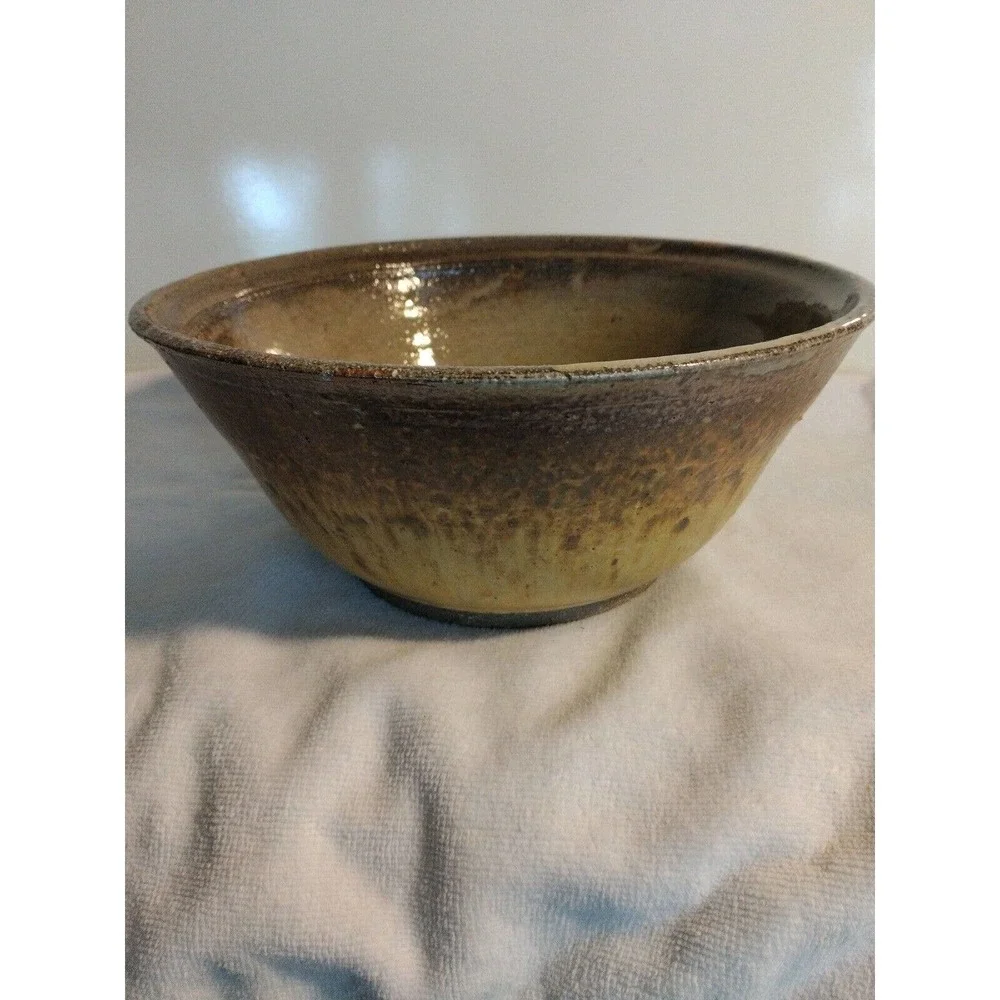 Hand Pottery Bowl Studio Art Brown Drip Glaze Two-Tone Artist‎ Signed GORGEOUS